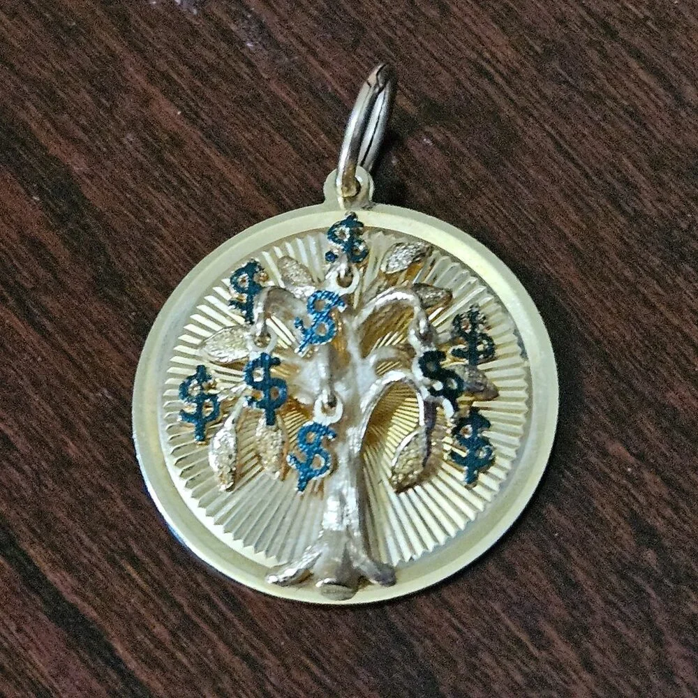 VINTAGE DANKNER 3D DANGLING MONEY TREE WALL STREET 14K CHARM PENDANT NECKLACE